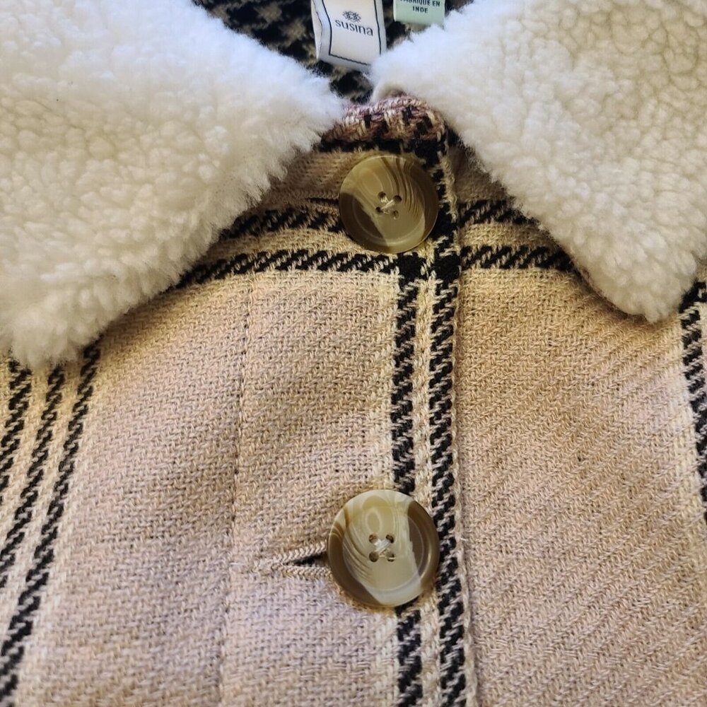 Susina Womens Plaid Jacket Size 2X Faux Shearling Trimmed Collar Pink LS New - Picture 6 of 8